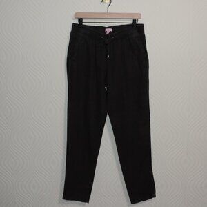 Lilly Pulitzer Beach Pants Sz M Black Linen Slim Leg Pull On Drawstring Pockets